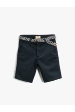 Koton Slim Belt Shorts With Pocket Elastic Waist Detail Above Knee Cotton.