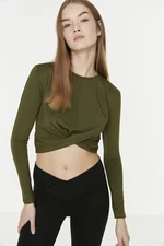 Trendyol Khaki Křížově Detailní Úpletová Crop Halenka