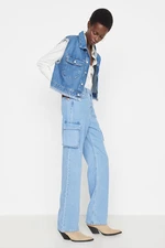 Trendyol Blue High Waist Wide Leg Jeans with Cargo Pocket