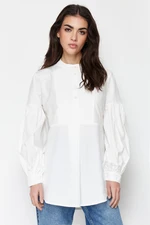 Trendyol Ecru Comfort Fit Cotton Woven Tunic Shirt