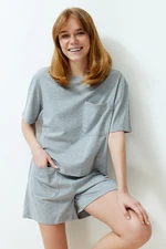 Trendyol Grey Pocket Detailed Knitted Pajama Set