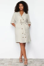 Trendyol Curve Beige Double Breasted Closure Woven Jacket Linen Blended Dress