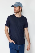 Trendyol Navy Blue Regular Cut Pocket Linen Look Short Sleeve T-Shirt