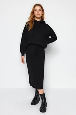 Trendyol Black Basic Set with Hoodie and Skirt, Sweater Top-Top