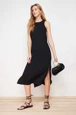 Trendyol Black Straight Cut Sleeveless Midi Seersucker Woven Dress