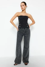 Trendyol Black Button Detailed Strapless Denim Bustier