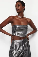 Trendyol Anthracite Crop Metallic Look Bustier