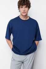 Trendyol Navy Blue Basic 100% Cotton Crew Neck Oversize/Wide Cut T-Shirt