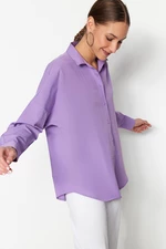 Fialová bavlnená oversize košeľa s voľným strihom od značky Trendyol