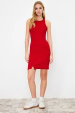 Trendyol Red Slit Detailed Fitted Halter Neck Mini Flexible Knitted Pencil Dress