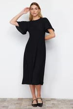 Trendyol Black A-Line Crew Neck Button Detailed Midi Woven Dress