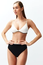 Trendyol Black and White Triangle Embroidered High Waist Regular Bikini Set