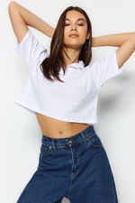 Trendyol White 100% Cotton Crop Polo Neck Knitted T-Shirt