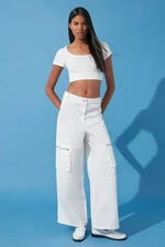 Trendyol White Zipper Detailed High Waist Wide Leg Jeans