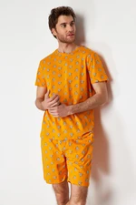 Trendyol Orange Regular Fit Koala Printed Knitted Shorts Pajamas Set