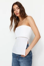 Trendyol White Crepe Knitted Blouse with a Strapless Collar and Zipper on the Side