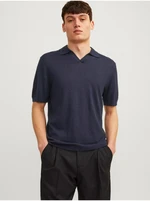 Men's Linen Polo Shirt Dark Blue Jack & Jones Cigor - Men's