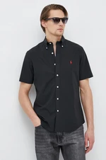 Košeľa Polo Ralph Lauren pánska, čierna farba, regular, s golierom button-down, 710867700