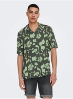 Green men's patterned shirt with short sleeves ONLY & SONS Dash - Men's