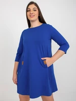 Kobaltkék plus size miniruha Dalenne zsebekkel