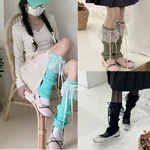 L5YA Lovely Long Sock Women Leg Warmer Elastic Sheer Lace Edge Skirt Leg Cover