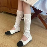 Vintage Ballet Leg Covers Sweet Lace Ribbon Bow Cotton Feet Covers For Women Girls Trendy Leg Stacked Socks Accessories