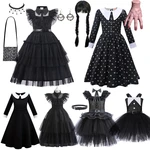 Halloween Wednesday Addams Movie Costume Girl Fancy Disguise Cosplay Party Clothes Carnival Children Princess Dress Up Vestido