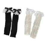 MXMA Women Twist Knit Boot Cuff Foot Cover Ruffled Lace Bowknot Leg Warmers