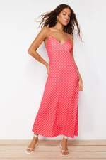 Trendyol Red Adjustable Strap Polka Dot A Cut/Bell Shape Flexible Knitted Maxi Dress