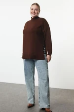 Trendyol Curve Brown Button Detailed Turtleneck Knitwear Sweater