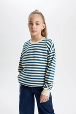 DEFACTO Girl&#39;s Striped Crew Neck Sweatshirt