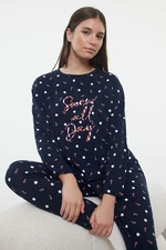 Trendyol Navy Blue 100% Cotton Polka Dot Christmas Themed Knitted Pajama Set