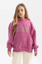 DEFACTO Girl's Oversize Fit Hooded Printed Soft Fuzzy Thick Sweatshirt