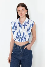 Trendyol Blue Linen Look Viscose Fabric Sleeveless Woven Shirt with Elastic Hem