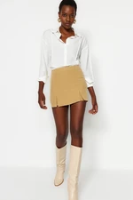 Trendyol Brown Double Slit Super Mini Woven Shorts Skirt