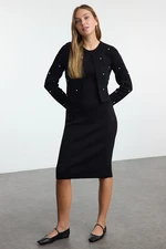 Trendyol Black Midi Knitwear Stone Embroidered Cardigan-Dress Set