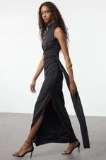 Trendyol Black Woven Backless Detailed Long Evening Evening Dress