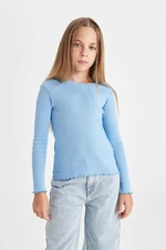 DEFACTO Girl's Crew Neck Basic Plain Ribbed Camisole Long Sleeve T-Shirt