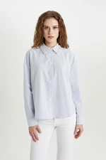 DEFACTO Oversize Fit Shirt Collar Striped Collar Beaded Detail Oxford Long Sleeve Shirt