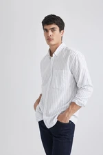 DEFACTO Relax Fit Polo Neck Striped Oxford Long Sleeve Shirt