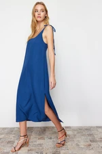 Trendyol Indigo Straight Cut Slit Strappy Maxi Woven Dress