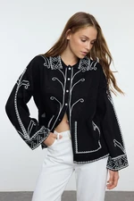 Trendyol Black Ethnic Patterned Knitwear Cardigan