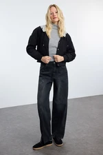 Trendyol Black More Sustainable High Waist Skater Jeans with Slit Legs