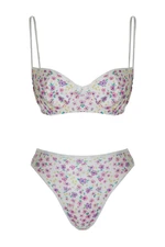 Trendyol Ecru Floral Patterned Ribbed Unlined Knitted Underwear Set