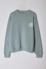 Trendyol Mint Oversize/Wide Cut Floral Embroidered Fleece Lined Cotton Sweatshirt