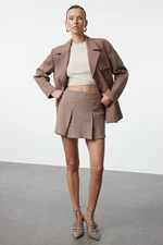 Trendyol Beige Buttoned Tweed Woven Shorts Skirt