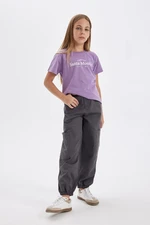 DEFACTO Girls Cargo Pocket Elastic Waist and Leg Cotton Anthracite Parachute Pants