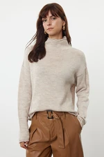 Trendyol Stone More Sustainable Soft Texture Wide Pattern Stand Collar Knitwear Sweater