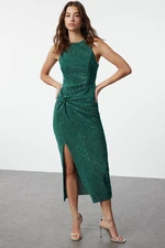 Trendyol Emerald Green Bodycon Knitted Glitter Sequin Elegant Evening Dress