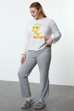 Trendyol Curve Gray Tweety Licensed Knitted Pajama Set